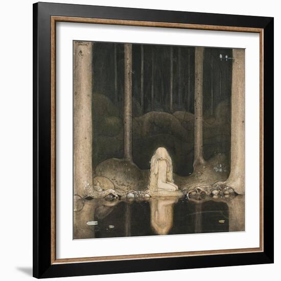 Princess Tuvstarr Is Still Sitting There Wistfully Looking into the Water, 1913-John Bauer-Framed Giclee Print