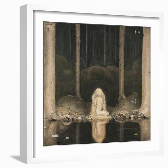 Princess Tuvstarr Is Still Sitting There Wistfully Looking into the Water, 1913-John Bauer-Framed Giclee Print