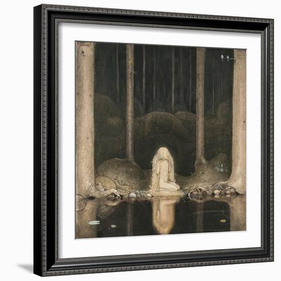 Princess Tuvstarr Is Still Sitting There Wistfully Looking into the Water, 1913-John Bauer-Framed Giclee Print