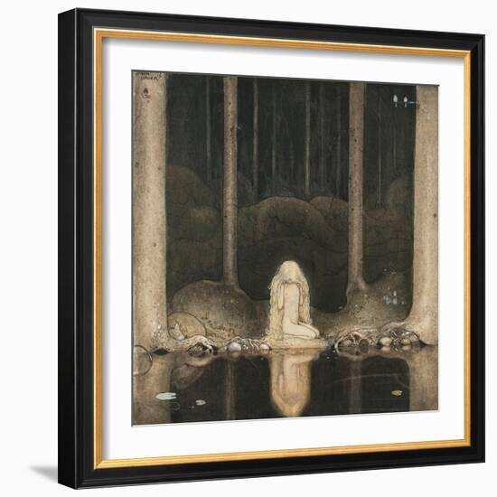 Princess Tuvstarr Is Still Sitting There Wistfully Looking into the Water, 1913-John Bauer-Framed Giclee Print