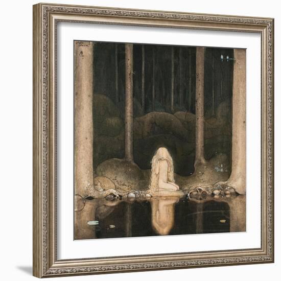 Princess Tuvstarr Looking at the Water of the Lake with Nostalgia, 1913 (W/C on Paper)-John Bauer-Framed Giclee Print