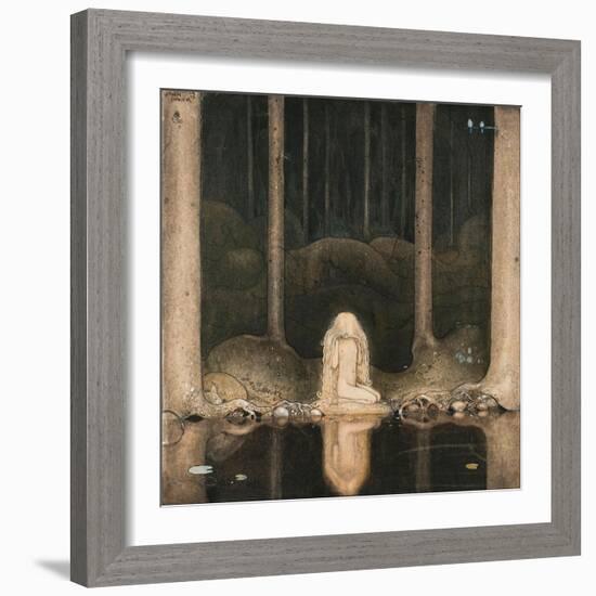 Princess Tuvstarr Looking at the Water of the Lake with Nostalgia, 1913 (W/C on Paper)-John Bauer-Framed Giclee Print