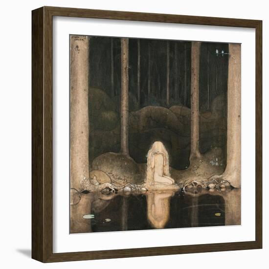 Princess Tuvstarr Looking at the Water of the Lake with Nostalgia, 1913 (W/C on Paper)-John Bauer-Framed Giclee Print