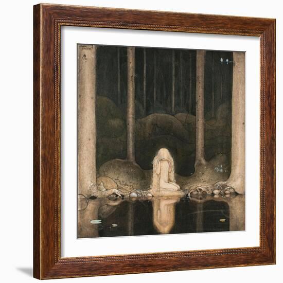 Princess Tuvstarr Looking at the Water of the Lake with Nostalgia, 1913 (W/C on Paper)-John Bauer-Framed Giclee Print