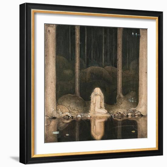 Princess Tuvstarr Looking at the Water of the Lake with Nostalgia, 1913 (W/C on Paper)-John Bauer-Framed Giclee Print