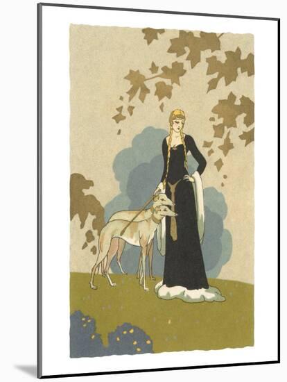 Princess with Whippets-null-Mounted Art Print