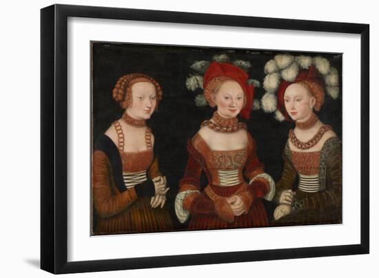 Princesses Sibylle (1515-159), Emilie (1516-159) and Sidonie (1518-157) of Saxony, C.1535-Lucas Cranach the Elder-Framed Giclee Print