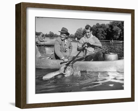 Princeton University Student George Montgomery Drinking Beer from a Hose-null-Framed Premium Photographic Print