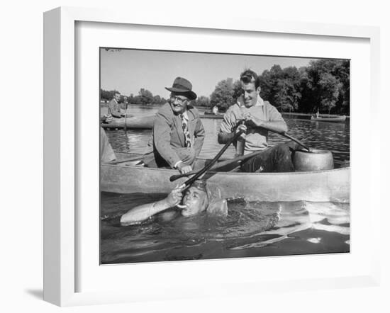 Princeton University Student George Montgomery Drinking Beer from a Hose-null-Framed Premium Photographic Print