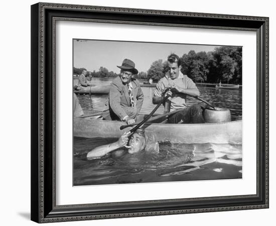 Princeton University Student George Montgomery Drinking Beer from a Hose-null-Framed Premium Photographic Print