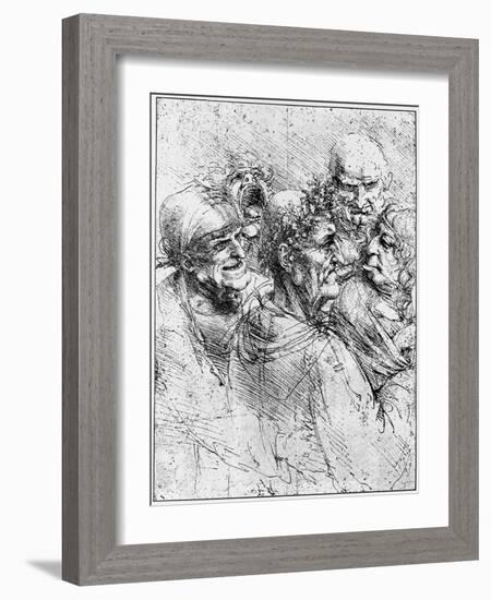 Print After a Drawing of Five Characters in a Comic Scene by Leonardo da Vinci-Bettmann-Framed Giclee Print