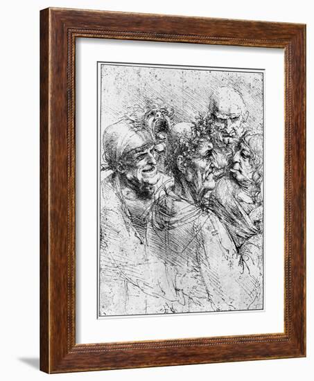 Print After a Drawing of Five Characters in a Comic Scene by Leonardo da Vinci-Bettmann-Framed Giclee Print