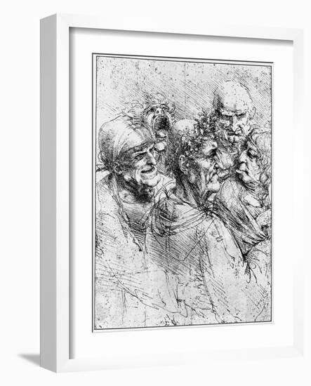 Print After a Drawing of Five Characters in a Comic Scene by Leonardo da Vinci-Bettmann-Framed Giclee Print