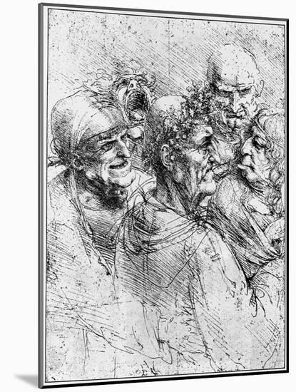 Print After a Drawing of Five Characters in a Comic Scene by Leonardo da Vinci-Bettmann-Mounted Giclee Print