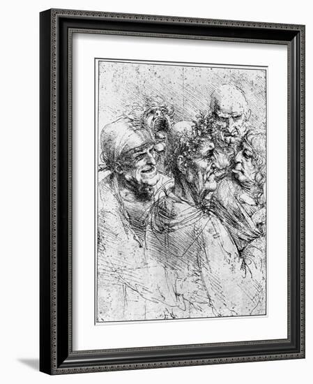 Print After a Drawing of Five Characters in a Comic Scene by Leonardo da Vinci-Bettmann-Framed Giclee Print