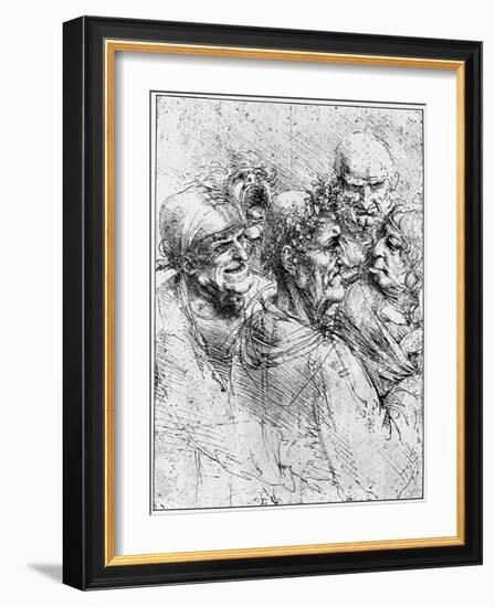 Print After a Drawing of Five Characters in a Comic Scene by Leonardo da Vinci-Bettmann-Framed Giclee Print