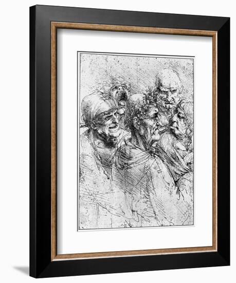 Print After a Drawing of Five Characters in a Comic Scene by Leonardo da Vinci-Bettmann-Framed Giclee Print