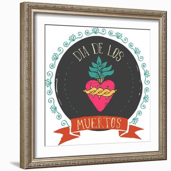 Print - Mexican Heart, Day of the Dead Poster-Marish-Framed Art Print