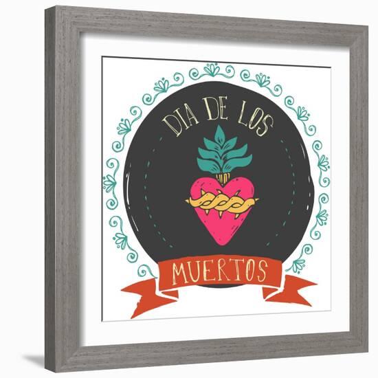 Print - Mexican Heart, Day of the Dead Poster-Marish-Framed Art Print