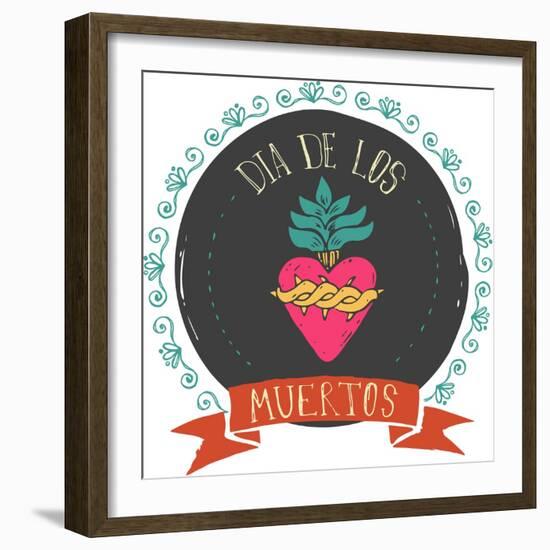 Print - Mexican Heart, Day of the Dead Poster-Marish-Framed Art Print