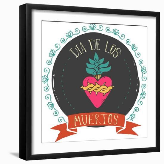 Print - Mexican Heart, Day of the Dead Poster-Marish-Framed Art Print