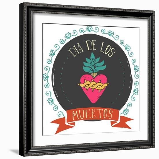 Print - Mexican Heart, Day of the Dead Poster-Marish-Framed Art Print