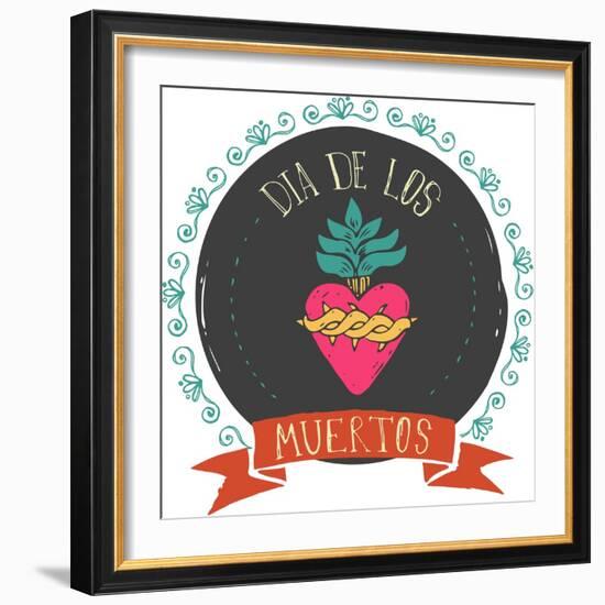 Print - Mexican Heart, Day of the Dead Poster-Marish-Framed Art Print