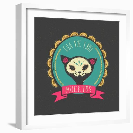 Print - Mexican Sugar Skull, Day of the Dead Poster-Marish-Framed Art Print