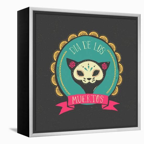 Print - Mexican Sugar Skull, Day of the Dead Poster-Marish-Framed Stretched Canvas