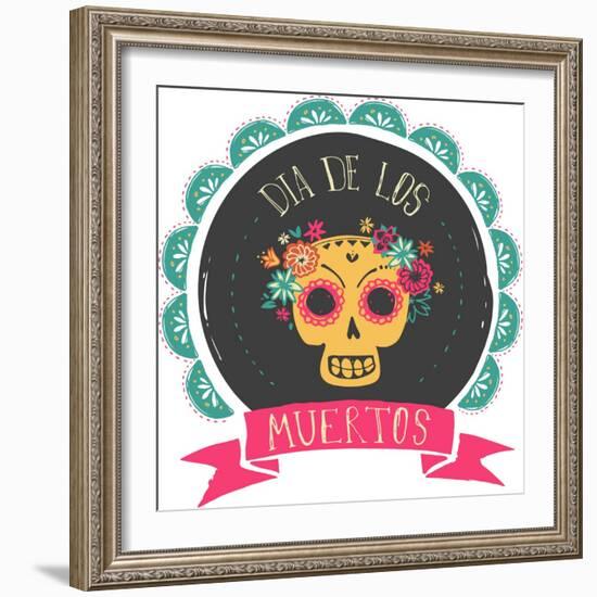 Print - Mexican Sugar Skull, Day of the Dead Poster-Marish-Framed Art Print