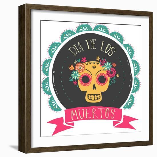 Print - Mexican Sugar Skull, Day of the Dead Poster-Marish-Framed Art Print