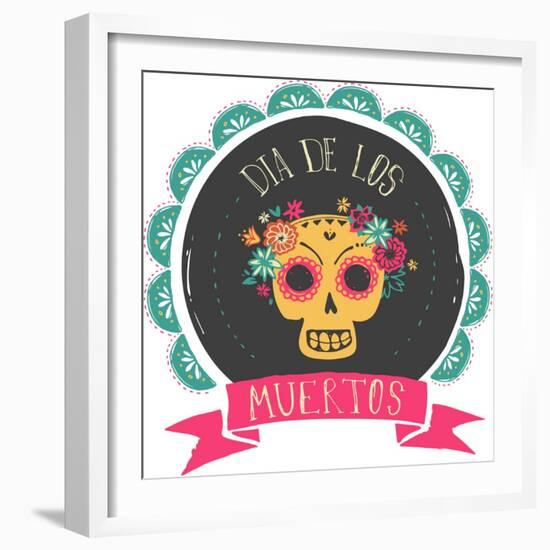 Print - Mexican Sugar Skull, Day of the Dead Poster-Marish-Framed Art Print