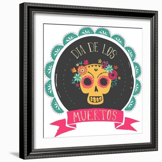 Print - Mexican Sugar Skull, Day of the Dead Poster-Marish-Framed Art Print