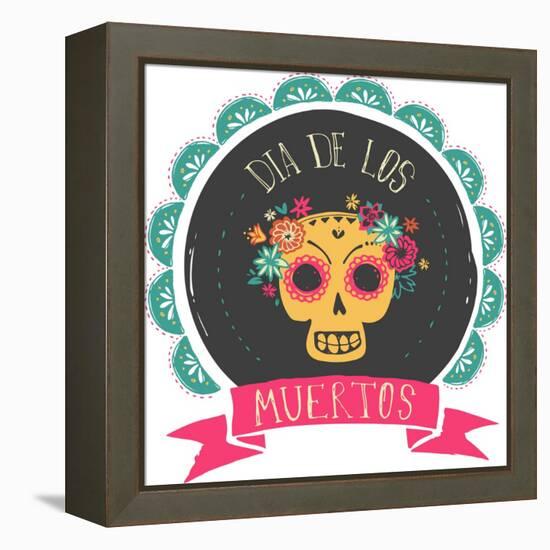 Print - Mexican Sugar Skull, Day of the Dead Poster-Marish-Framed Stretched Canvas