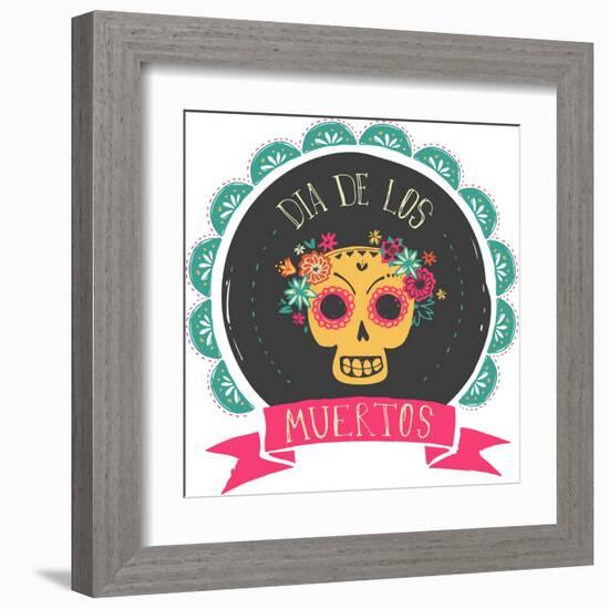 Print - Mexican Sugar Skull, Day of the Dead Poster-Marish-Framed Art Print