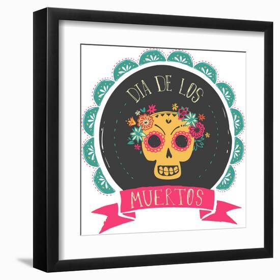 Print - Mexican Sugar Skull, Day of the Dead Poster-Marish-Framed Art Print