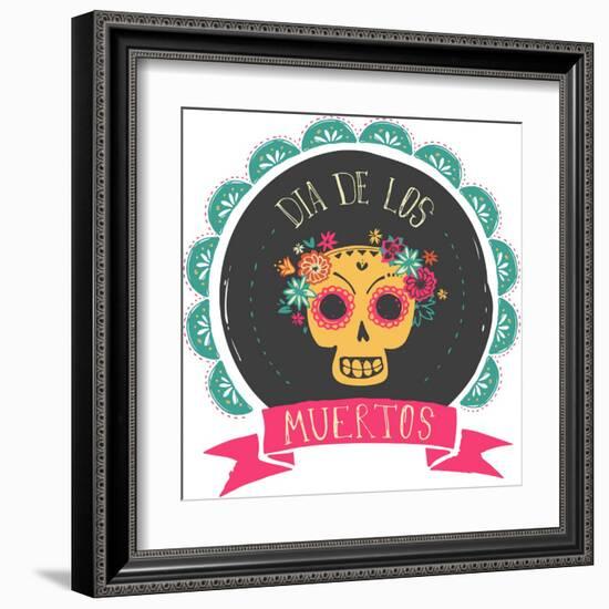 Print - Mexican Sugar Skull, Day of the Dead Poster-Marish-Framed Art Print