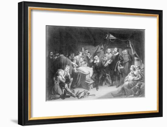 Print of Pilgrim Fathers Signing Mayflower Compact-null-Framed Giclee Print