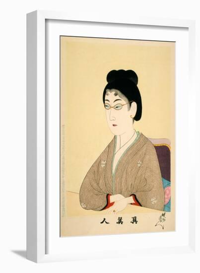 Print of Woman Wearing Wire Spectacles-Hashimoto Chikanobu-Framed Giclee Print