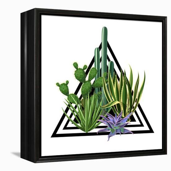 Print with Cactuses and Succulents Set. Plants of Desert.-incomible-Framed Stretched Canvas