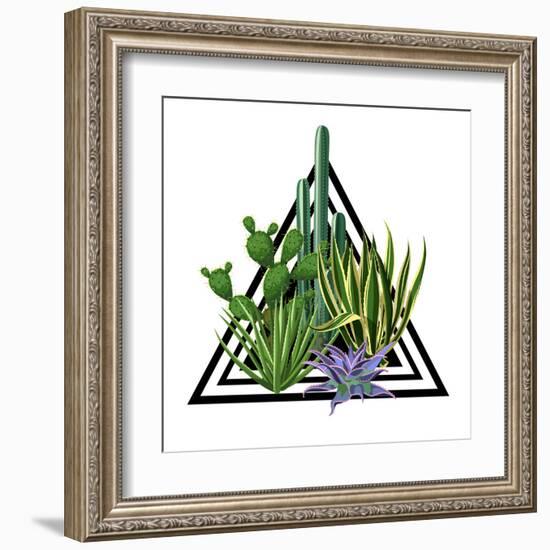 Print with Cactuses and Succulents Set. Plants of Desert.-incomible-Framed Art Print