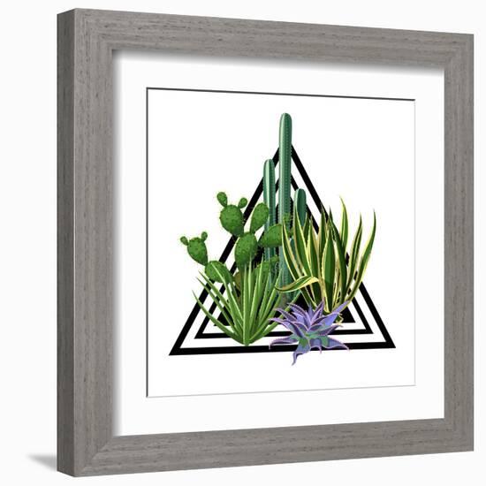 Print with Cactuses and Succulents Set. Plants of Desert.-incomible-Framed Art Print