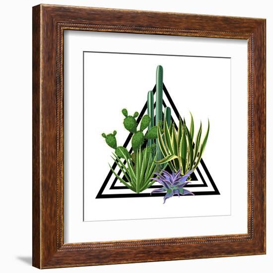 Print with Cactuses and Succulents Set. Plants of Desert.-incomible-Framed Art Print