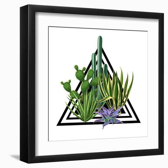Print with Cactuses and Succulents Set. Plants of Desert.-incomible-Framed Art Print