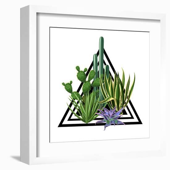 Print with Cactuses and Succulents Set. Plants of Desert.-incomible-Framed Art Print