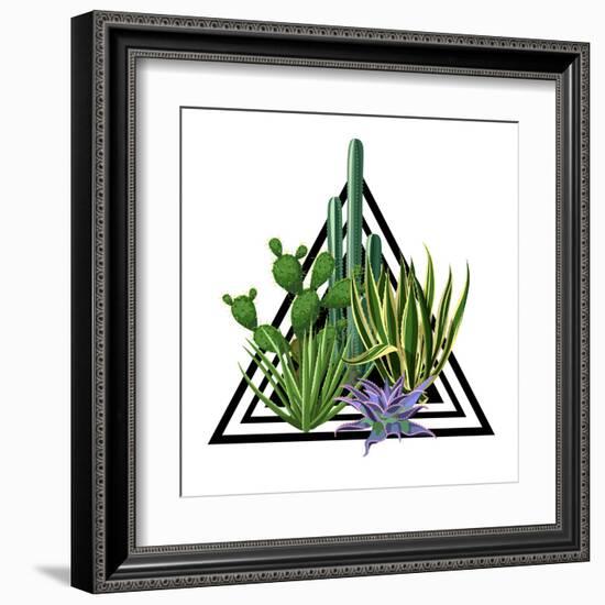 Print with Cactuses and Succulents Set. Plants of Desert.-incomible-Framed Art Print