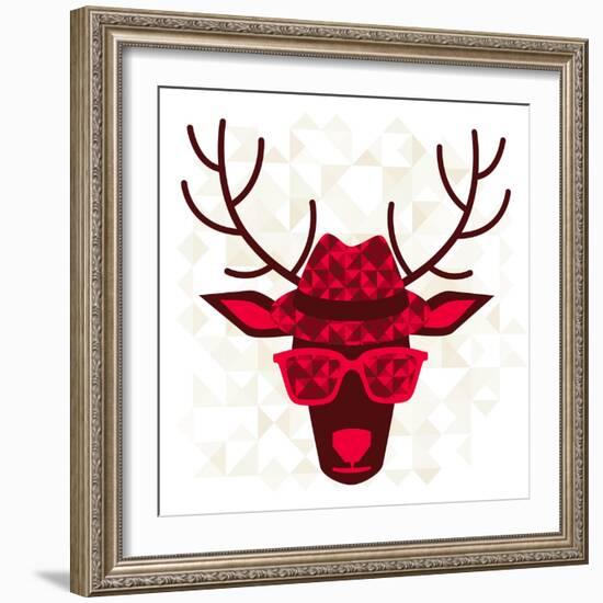 Print With Deer In Hipster Style-incomible-Framed Art Print