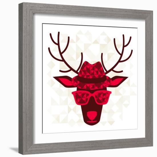 Print With Deer In Hipster Style-incomible-Framed Art Print