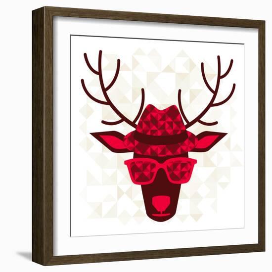 Print With Deer In Hipster Style-incomible-Framed Art Print