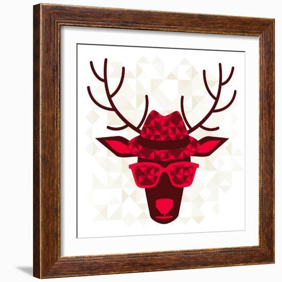 Print With Deer In Hipster Style-incomible-Framed Art Print